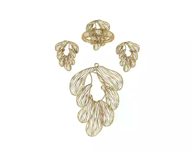 vision set three gold leaf earrings and necklace