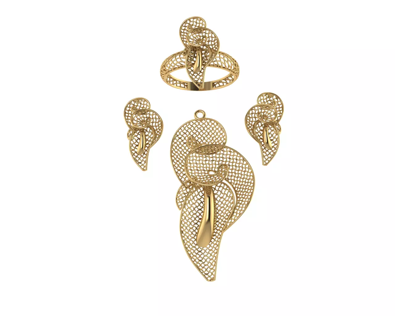 vision set gold plated jewelry 3D model_0