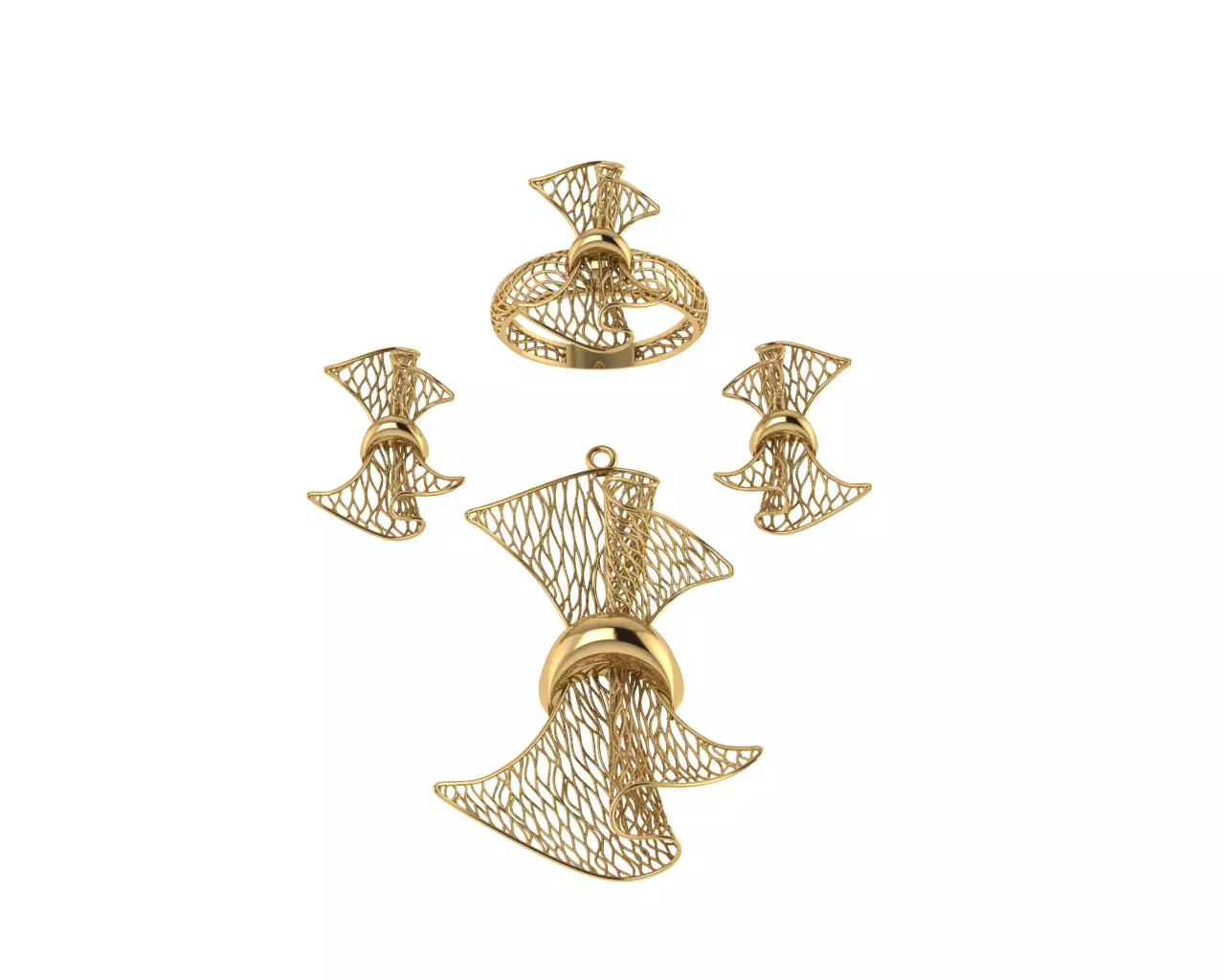 vision set gold - plated jewelry 3D model