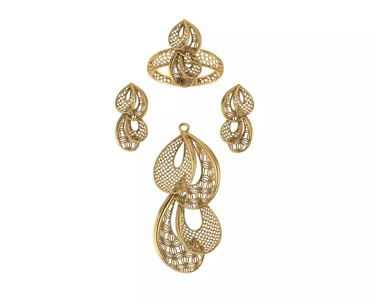 vision set gold plated pendant 3D model_0