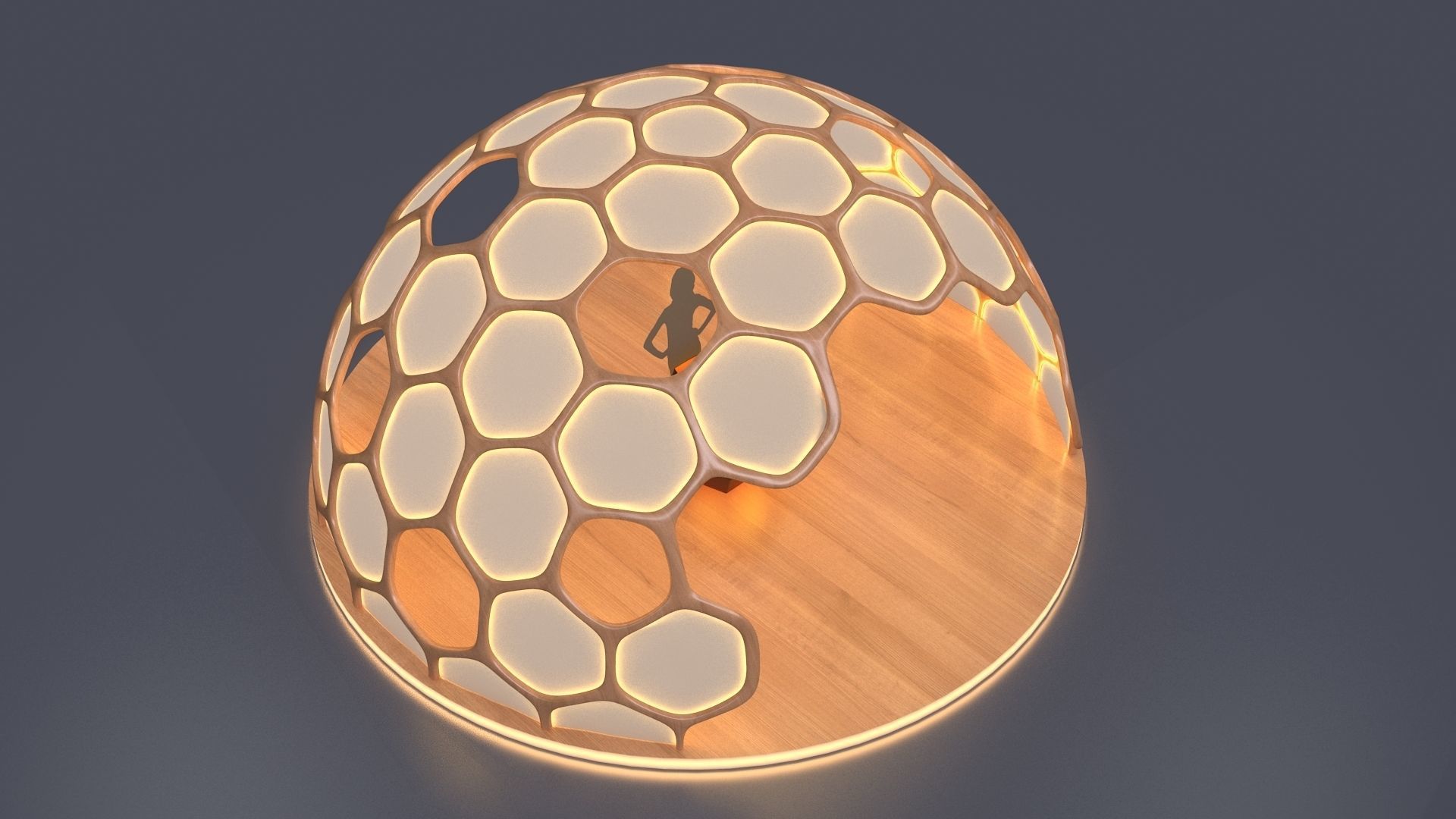 Kiosk hexagonal dome with lights 3D model_1