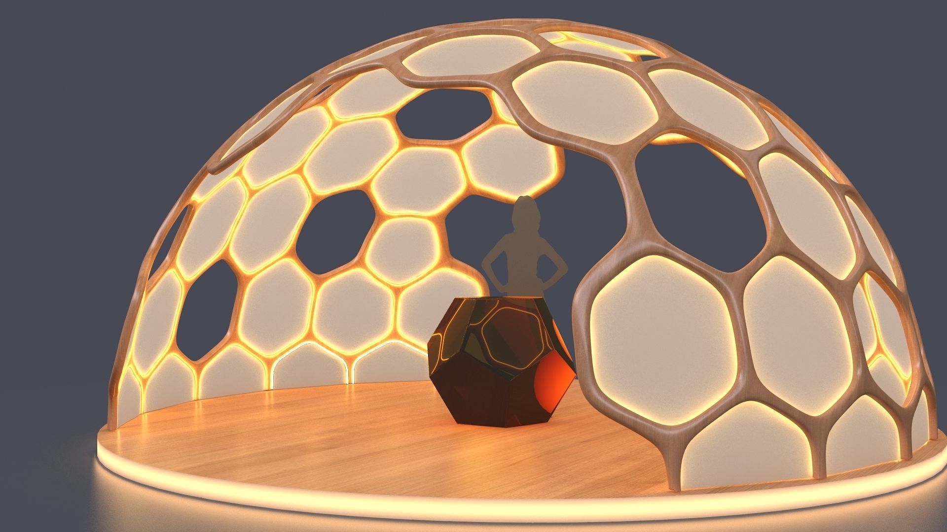 Kiosk hexagonal dome with lights 3D model_2
