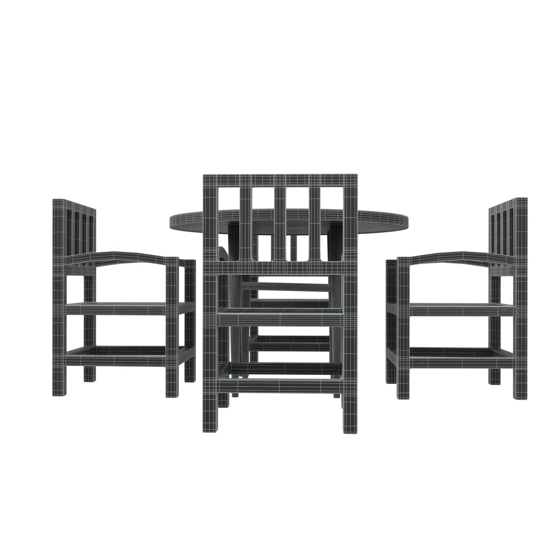 table four chairs and Free low-poly 3D model_9