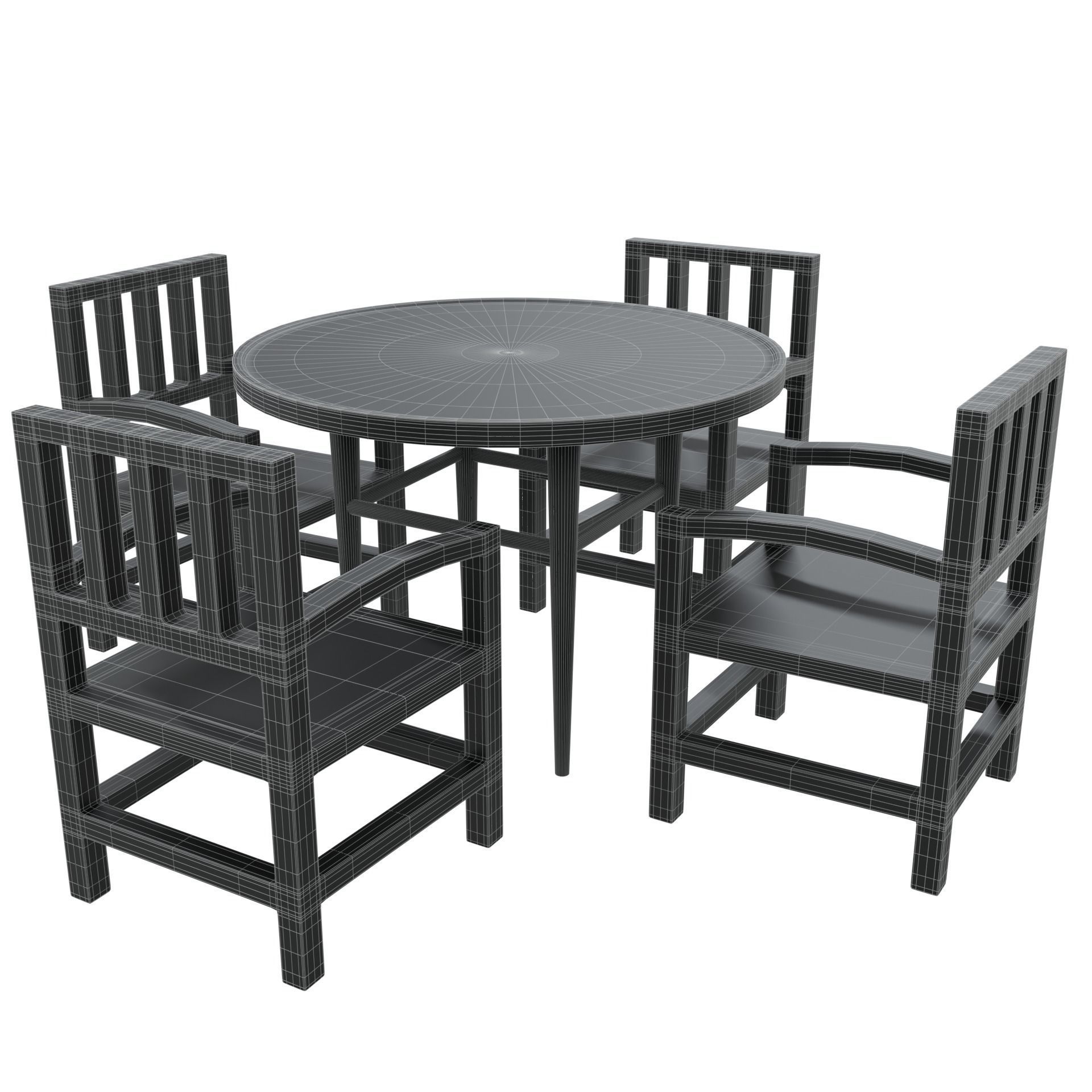 table four chairs and Free low-poly 3D model_7