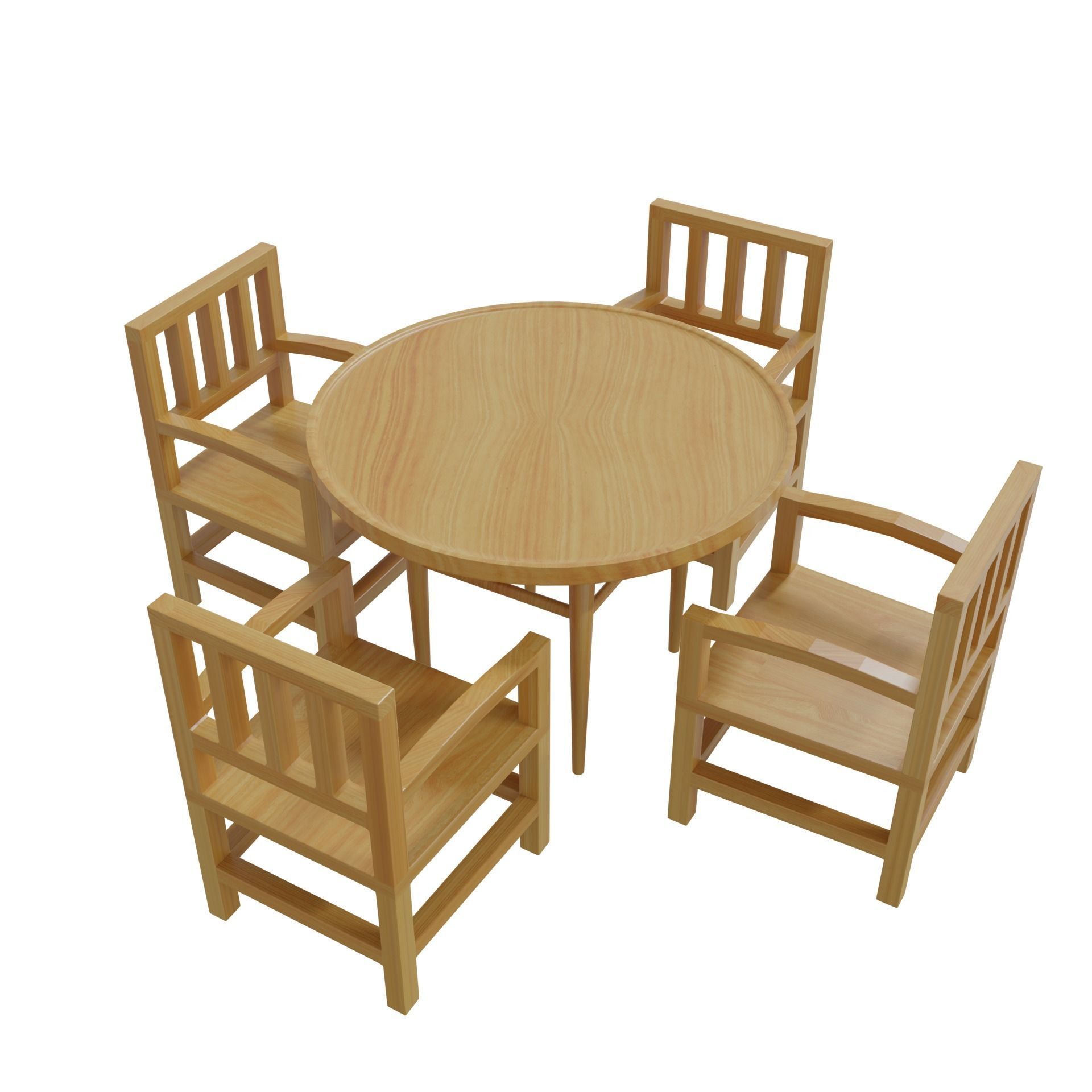 table four chairs and Free low-poly 3D model_1
