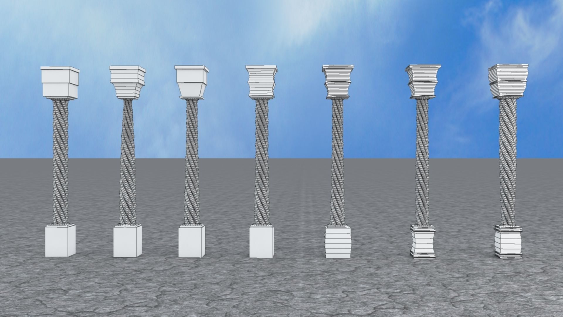 Pillar with Box and Cylinder using Taper and Twist Modifier 3D model_5