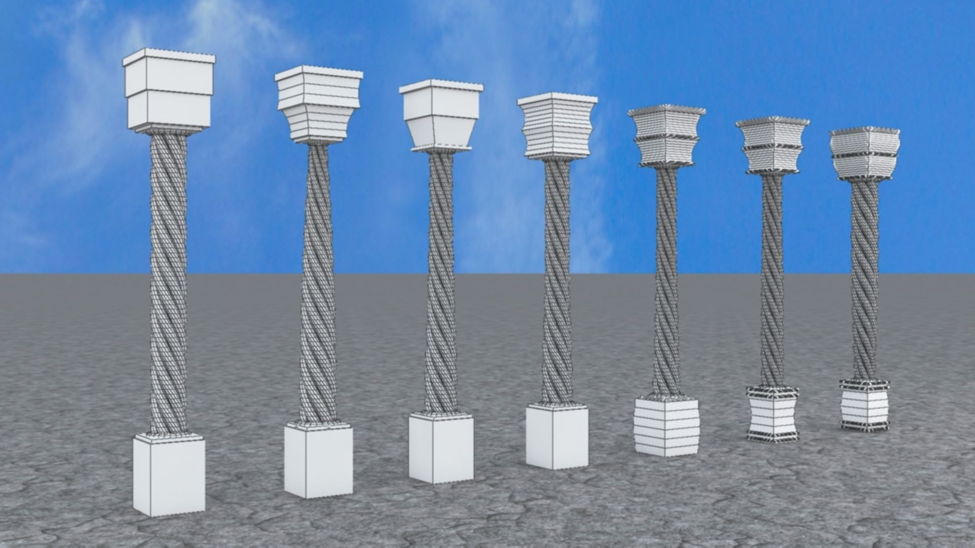 Pillar with Box and Cylinder using Taper and Twist Modifier 3D model_4