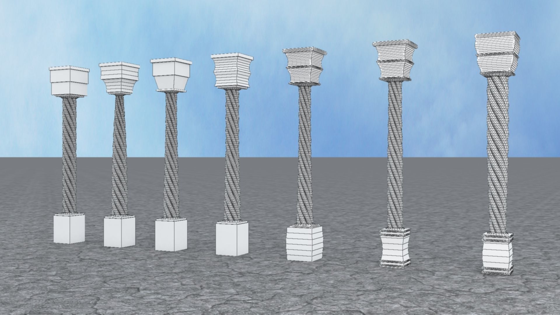 Pillar with Box and Cylinder using Taper and Twist Modifier 3D model_6
