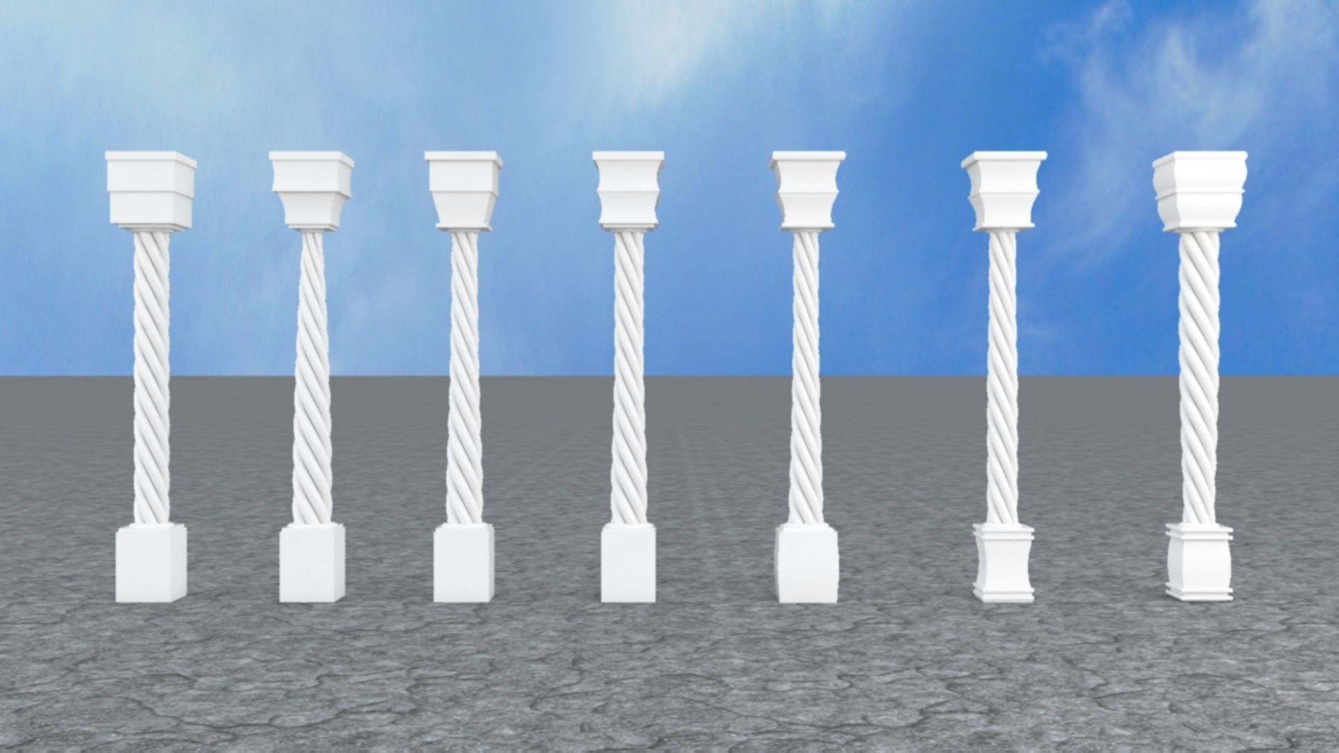 Pillar with Box and Cylinder using Taper and Twist Modifier 3D model_1