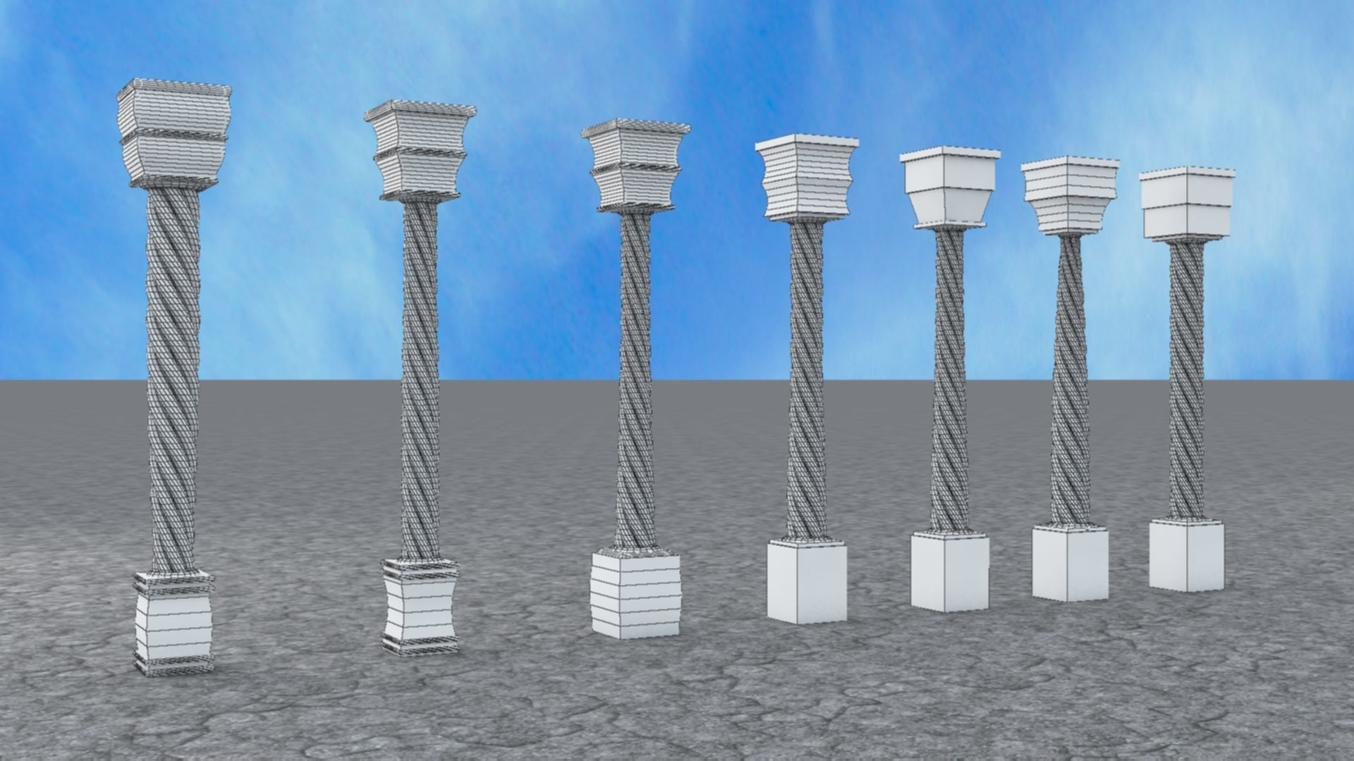 Pillar with Box and Cylinder using Taper and Twist Modifier 3D model_7