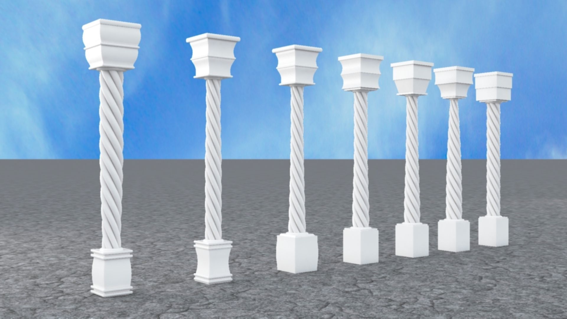 Pillar with Box and Cylinder using Taper and Twist Modifier 3D model_3