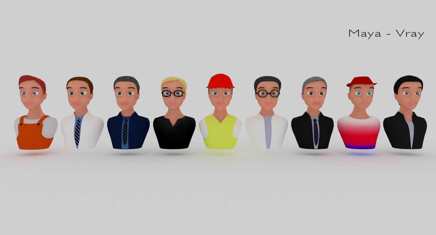 Nine VR male characters avatar Low-poly 3D model_1