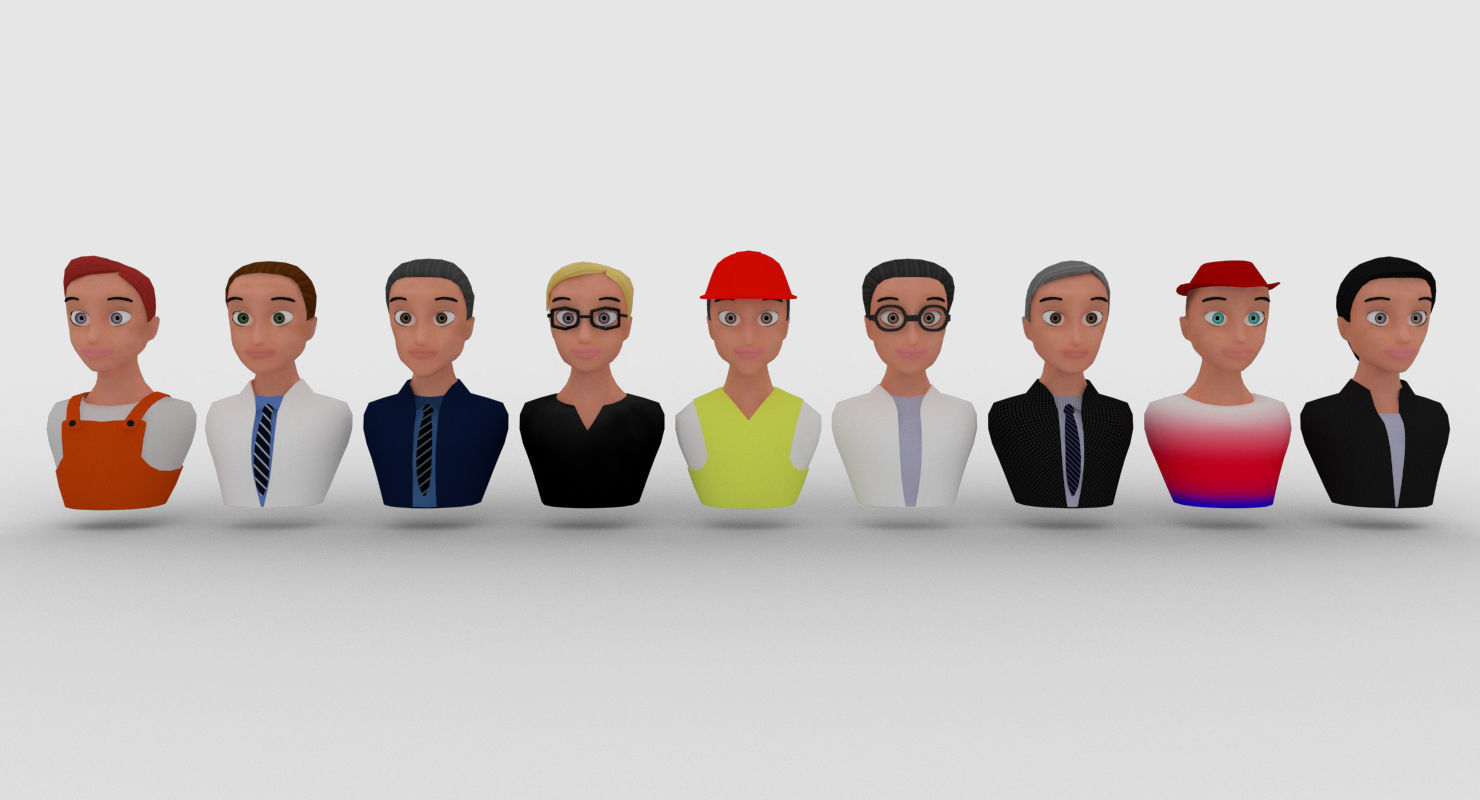 Nine VR male characters avatar Low-poly 3D model_2