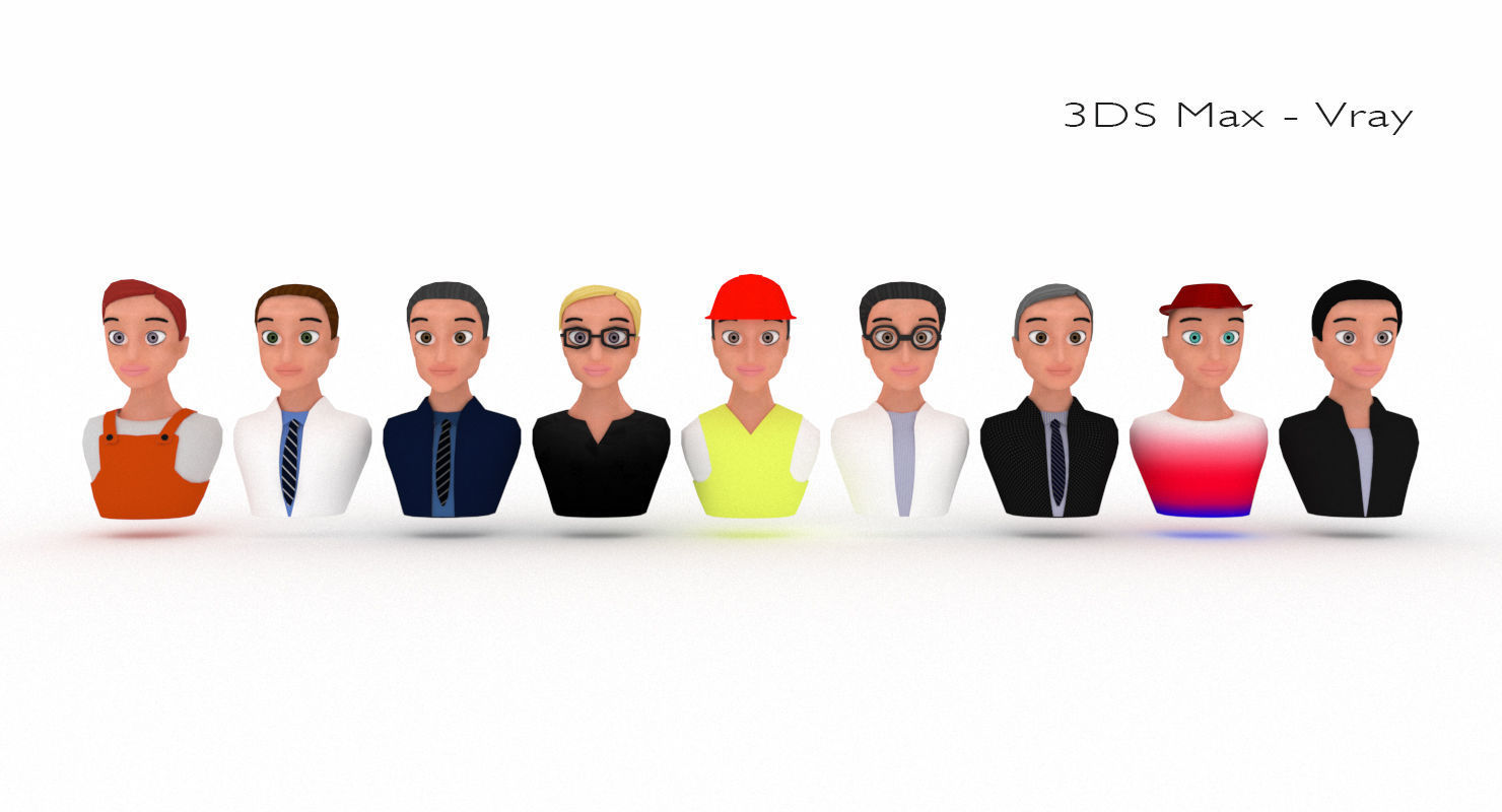 Nine VR male characters avatar Low-poly 3D model_24