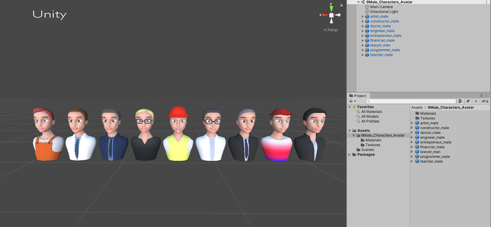 Nine VR male characters avatar Low-poly 3D model_28