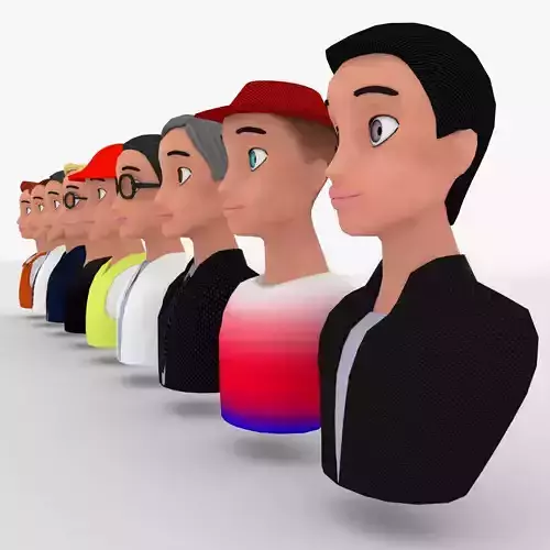 Nine VR male characters avatar Low-poly 3D model