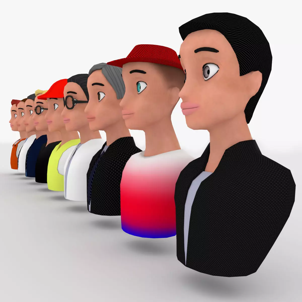 Nine VR male characters avatar Low-poly 3D model_0