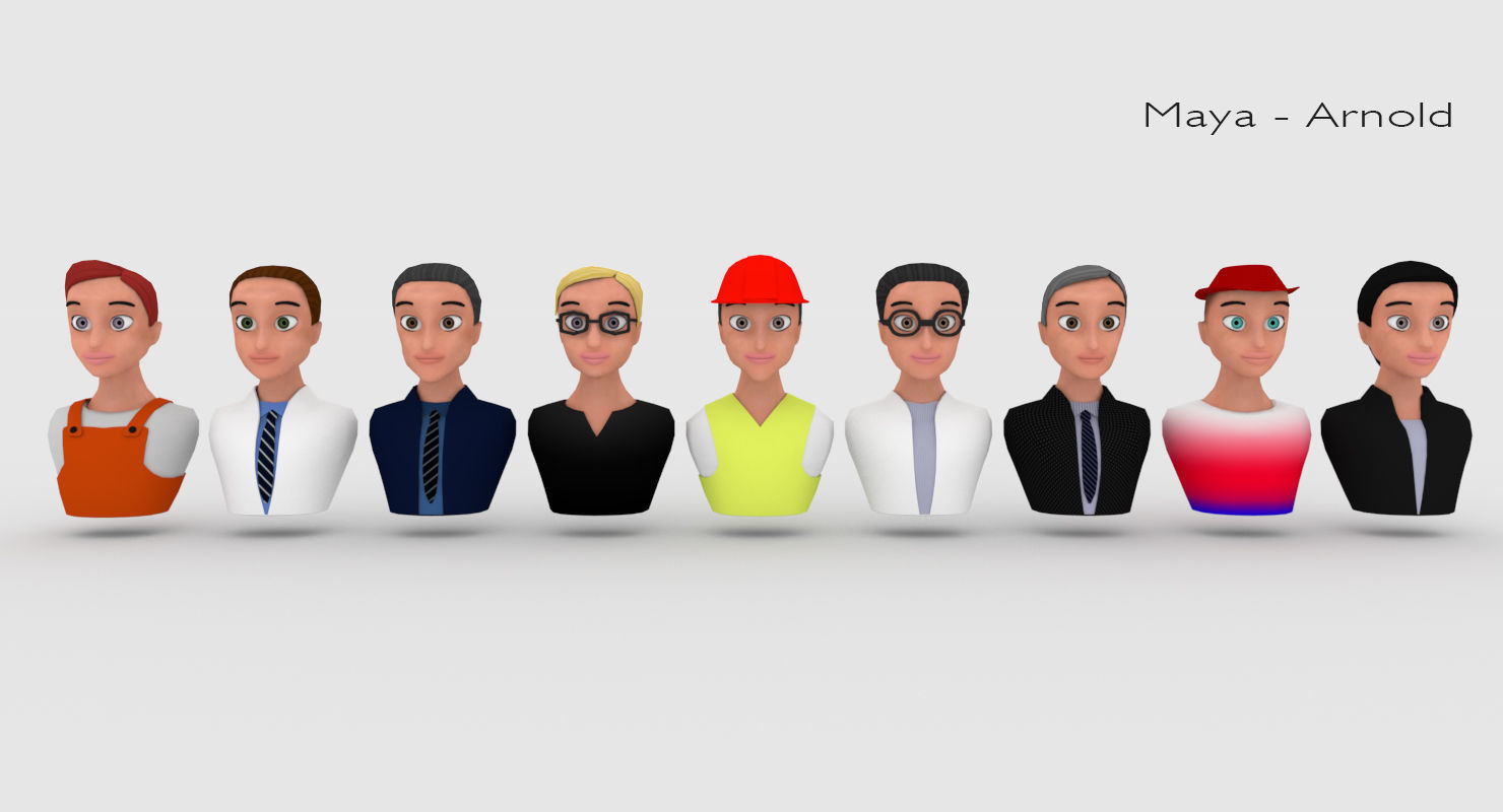 Nine VR male characters avatar Low-poly 3D model_23