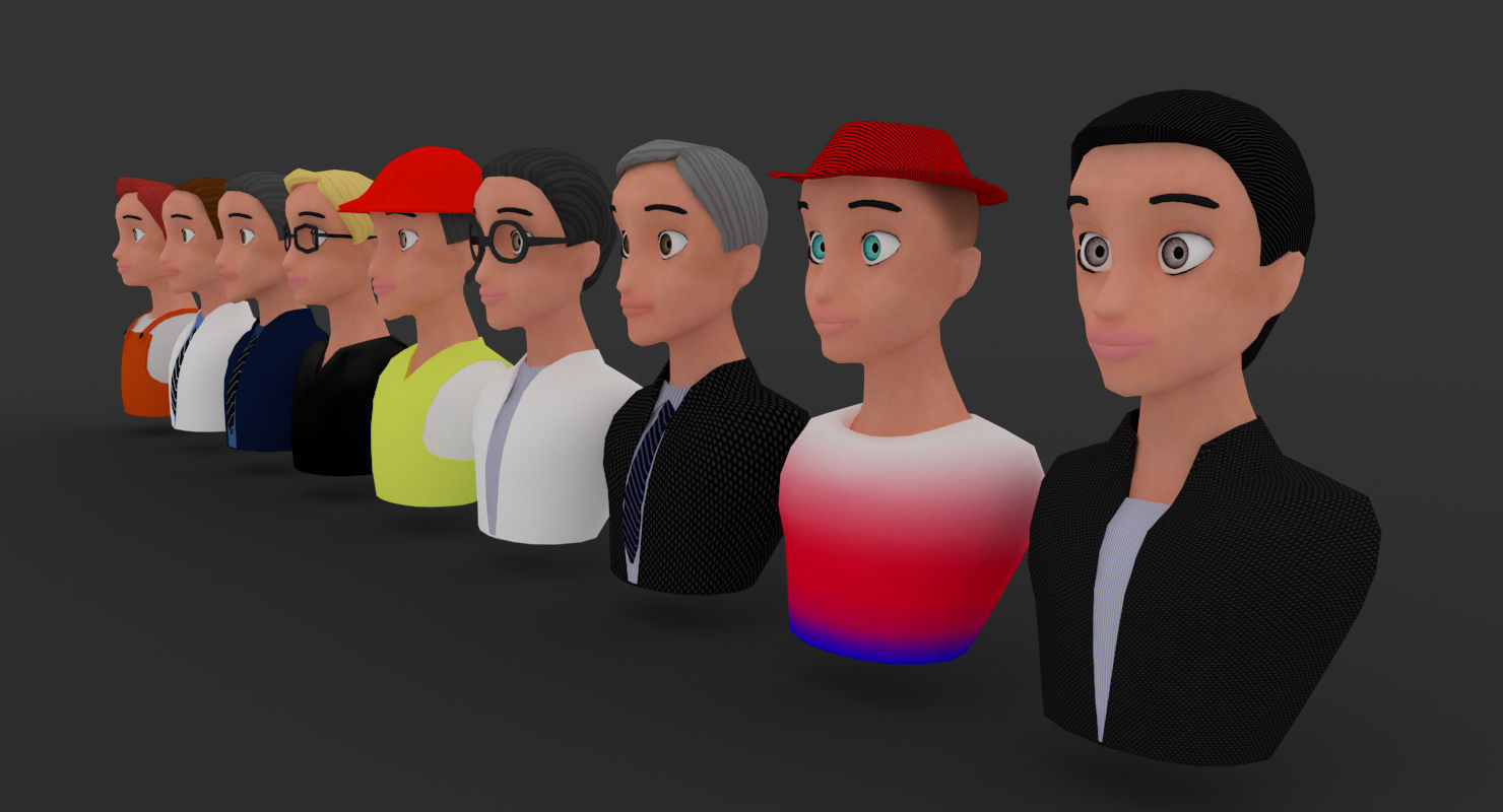 Nine VR male characters avatar Low-poly 3D model_5