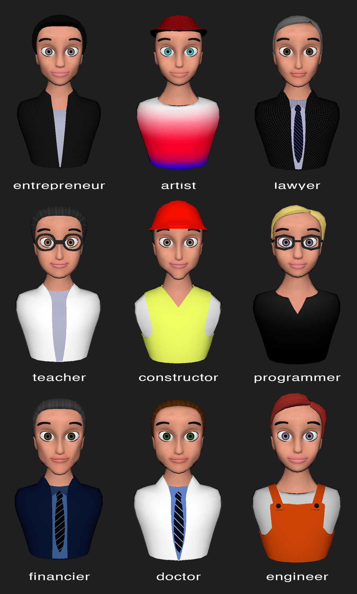 Nine VR male characters avatar Low-poly 3D model_15