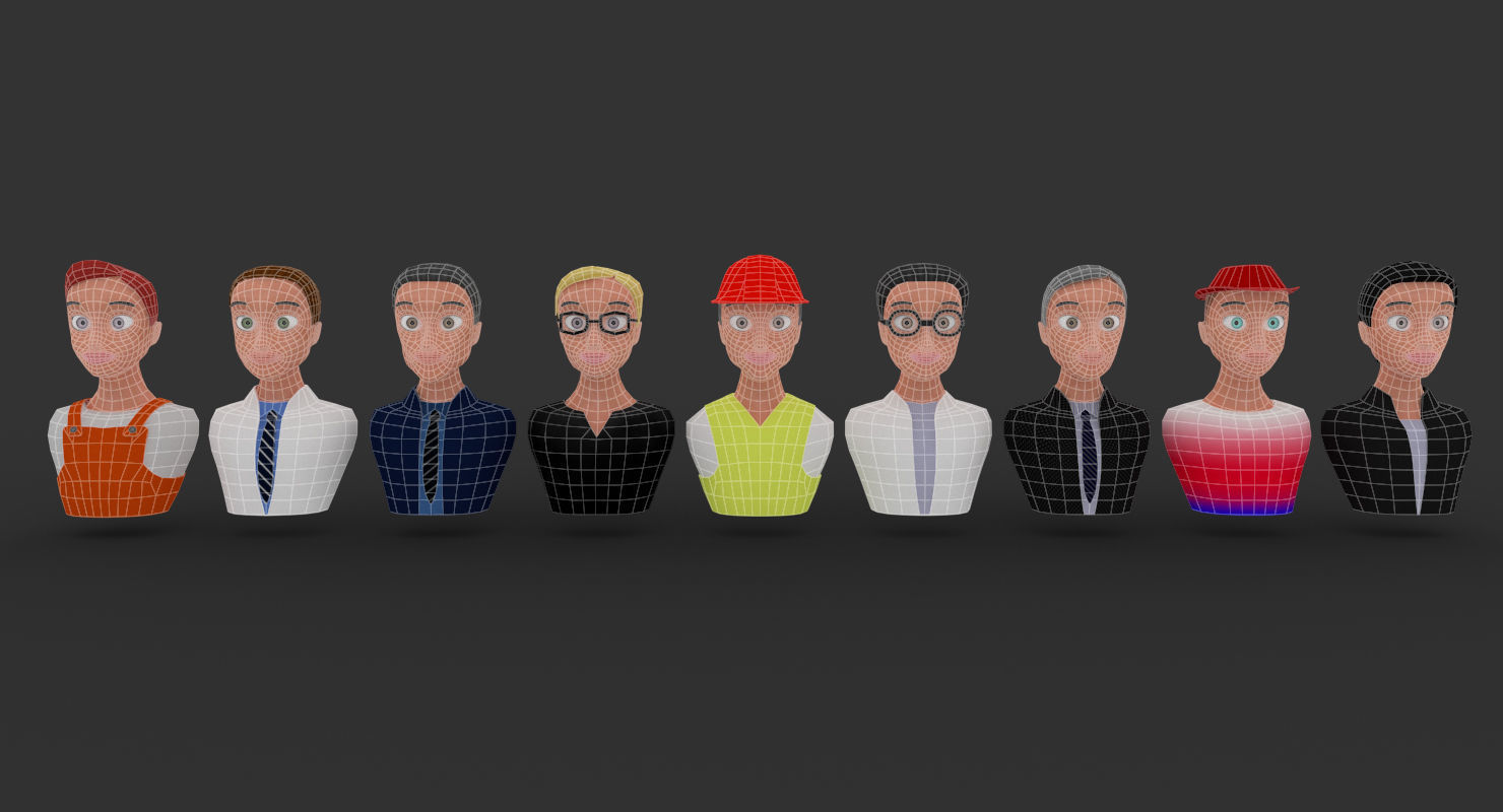 Nine VR male characters avatar Low-poly 3D model_4