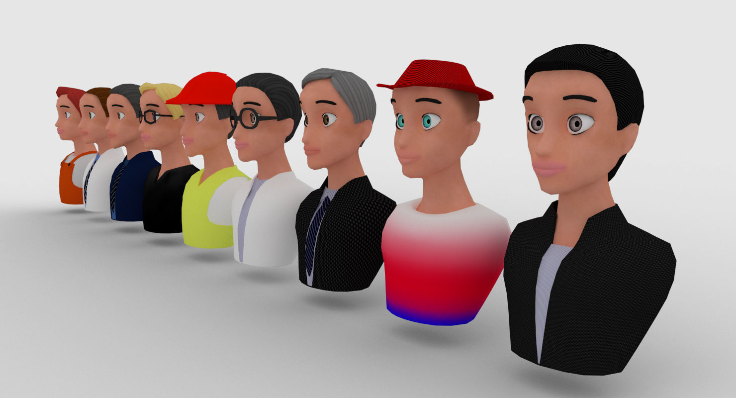 Nine VR male characters avatar Low-poly 3D model_7