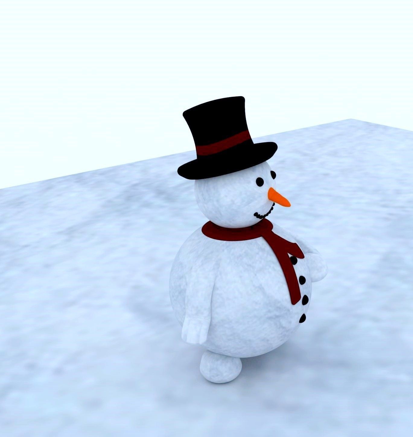 Snowman-2 snowman wearing top hat and scarf 3D model_3