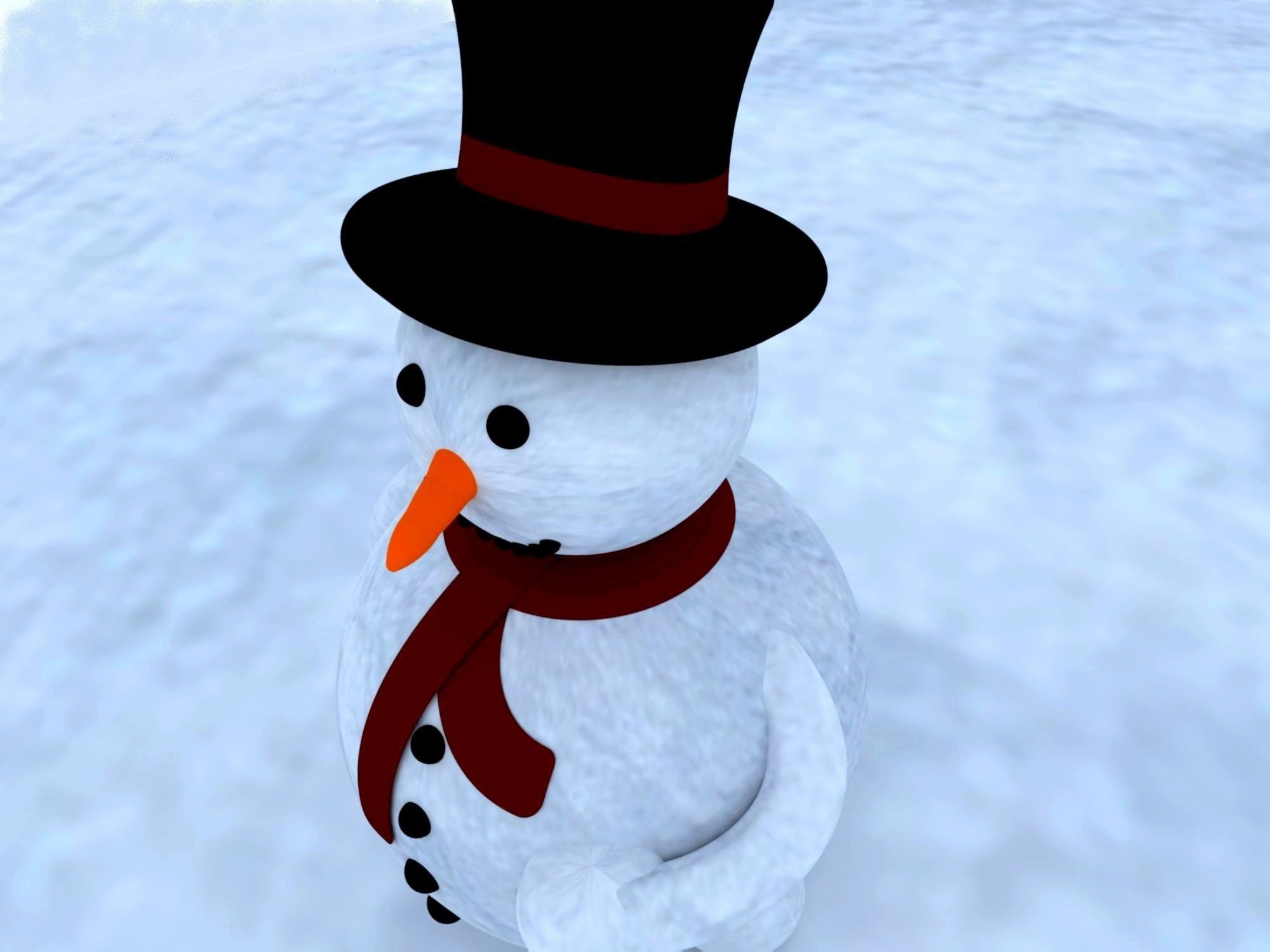 Snowman-2 snowman wearing top hat and scarf 3D model_1