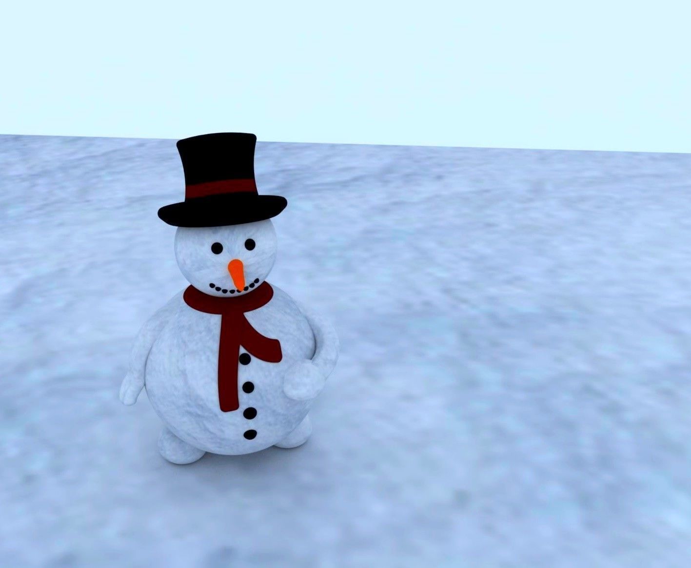 Snowman-2 snowman wearing top hat and scarf 3D model_2