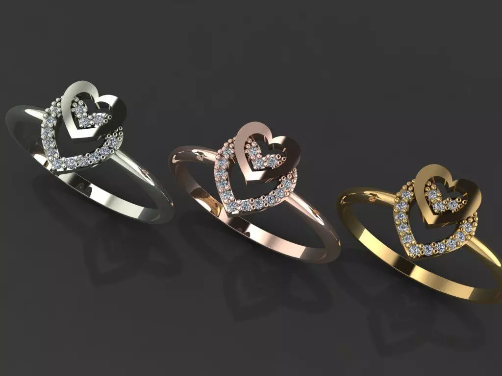 Heart Gold Silver Ring 3d Print Model 3D print model 3D print model