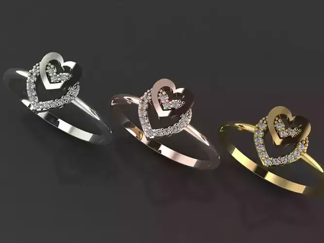 Heart Gold Silver Ring 3d Print Model 3D print model  3D print model