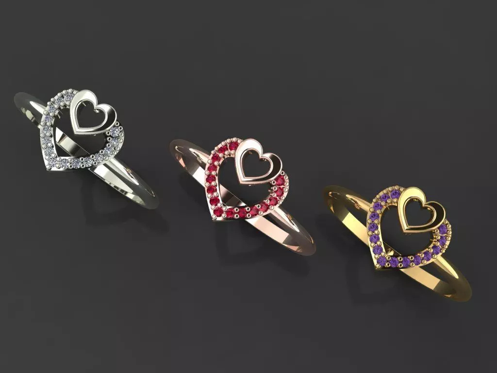 Heart Gold Silver Ring 3d Print Model 3D print model 3D print model