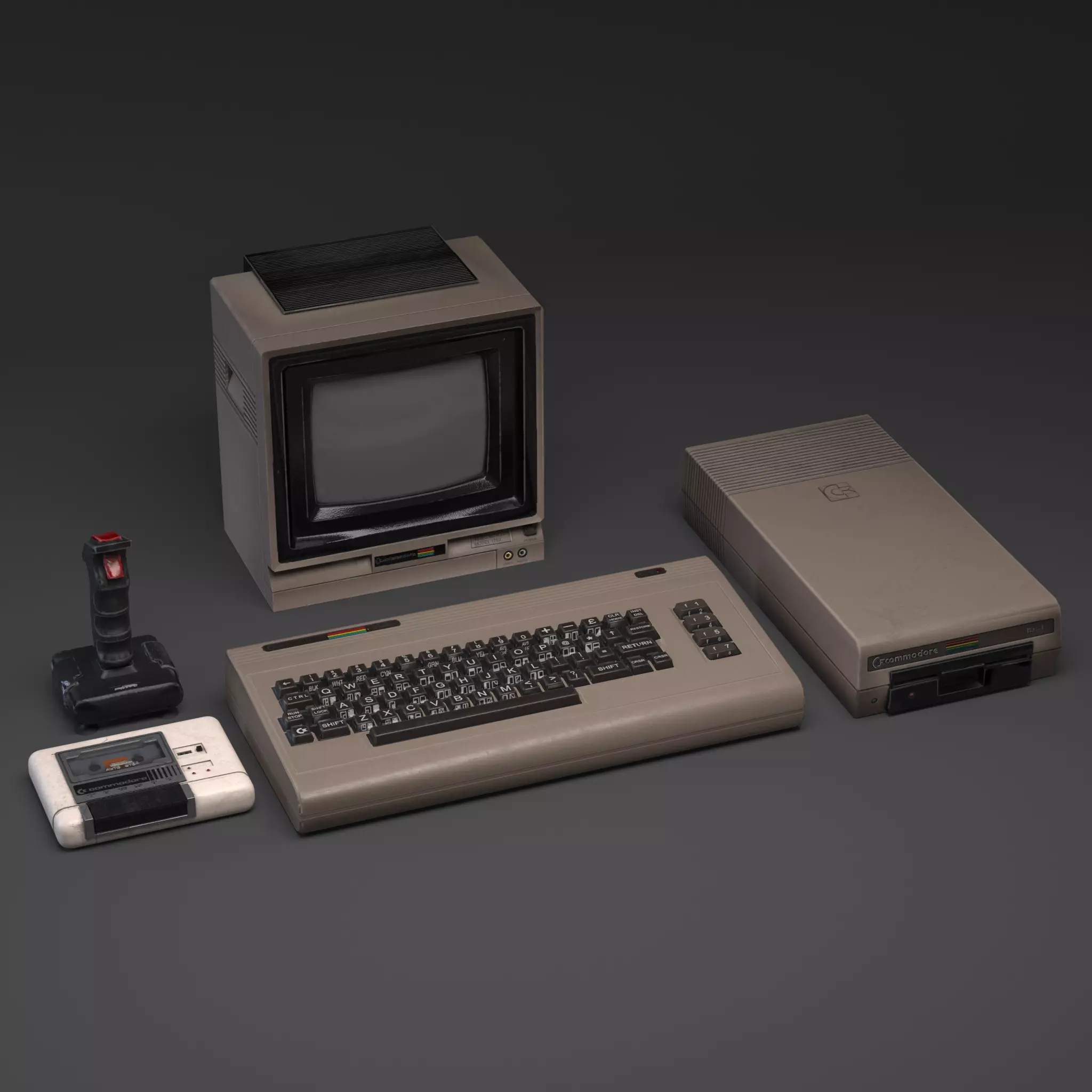 Commodore 64 Set Low-poly 3D model_0