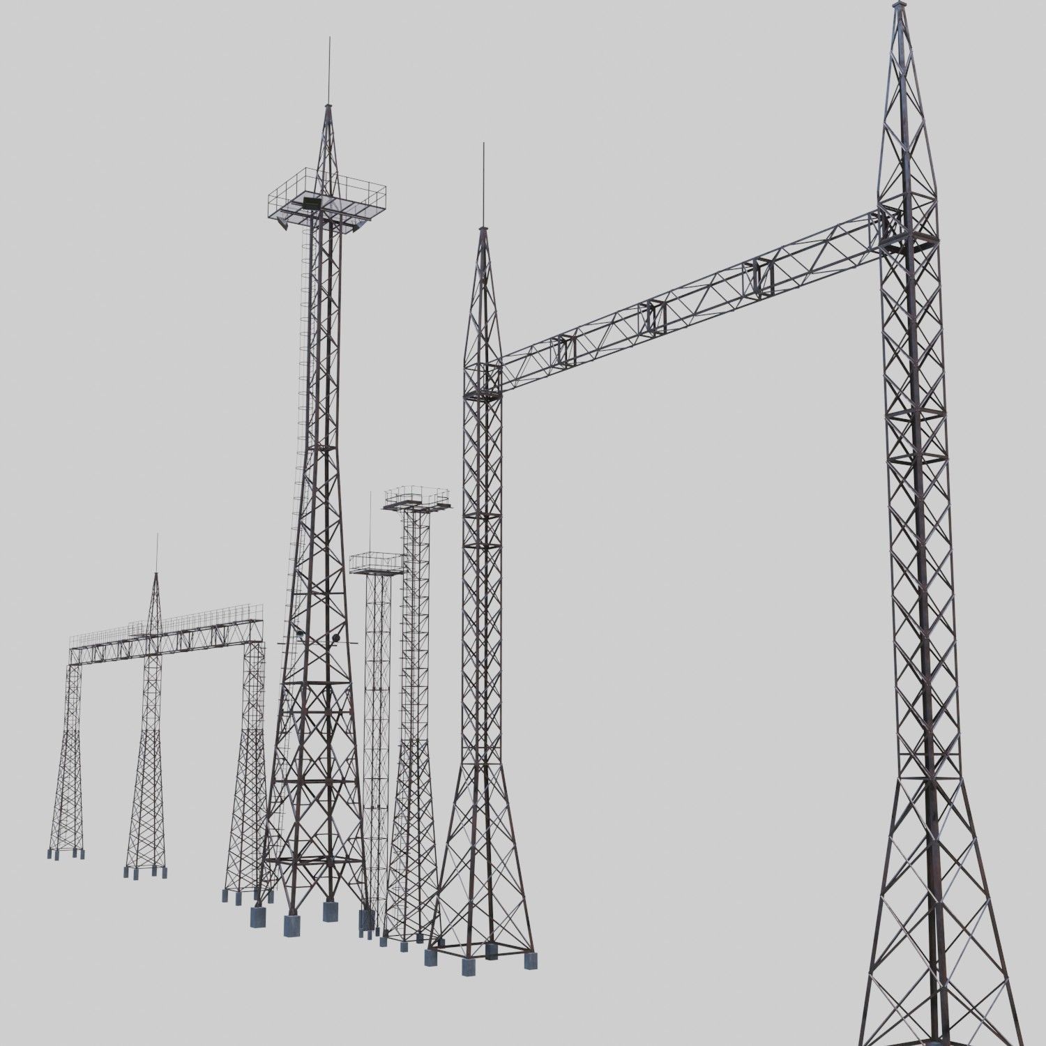 3D Collection of electric power observation towers model Low-poly 3D model_49