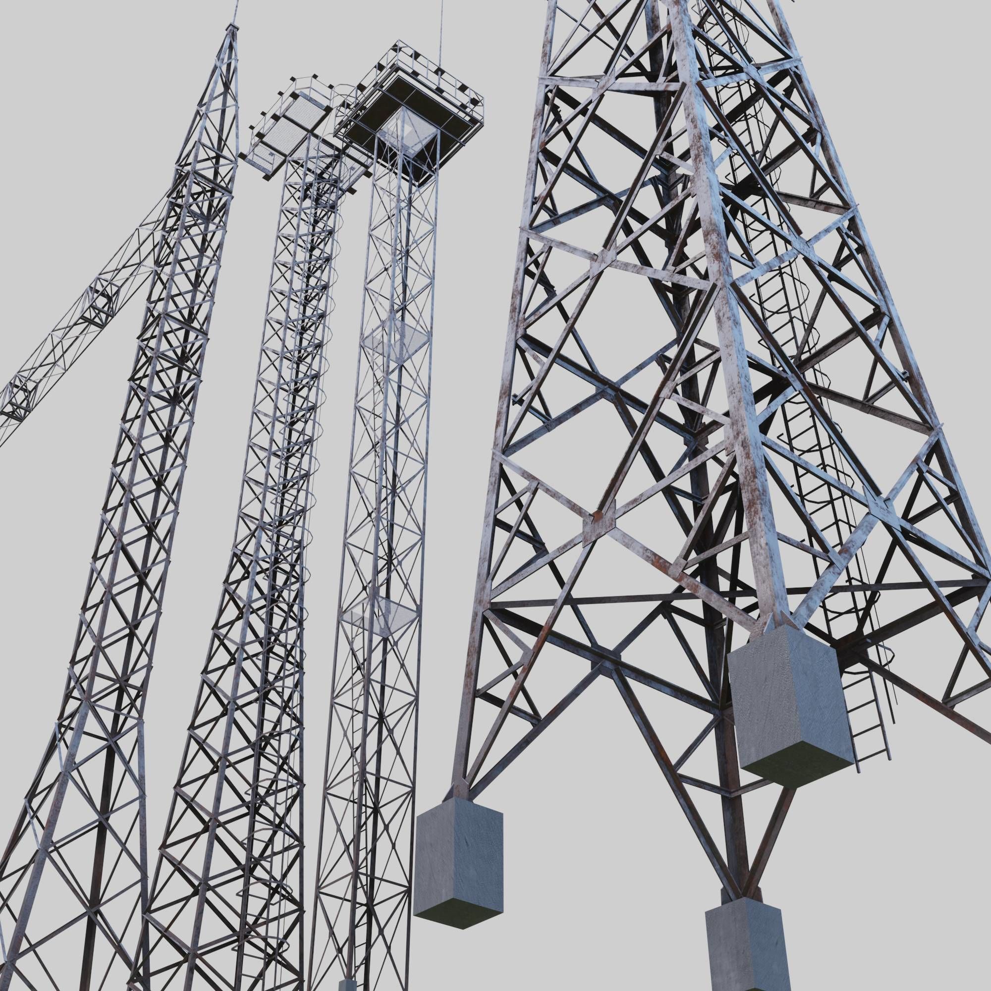 3D Collection of electric power observation towers model Low-poly 3D model_10