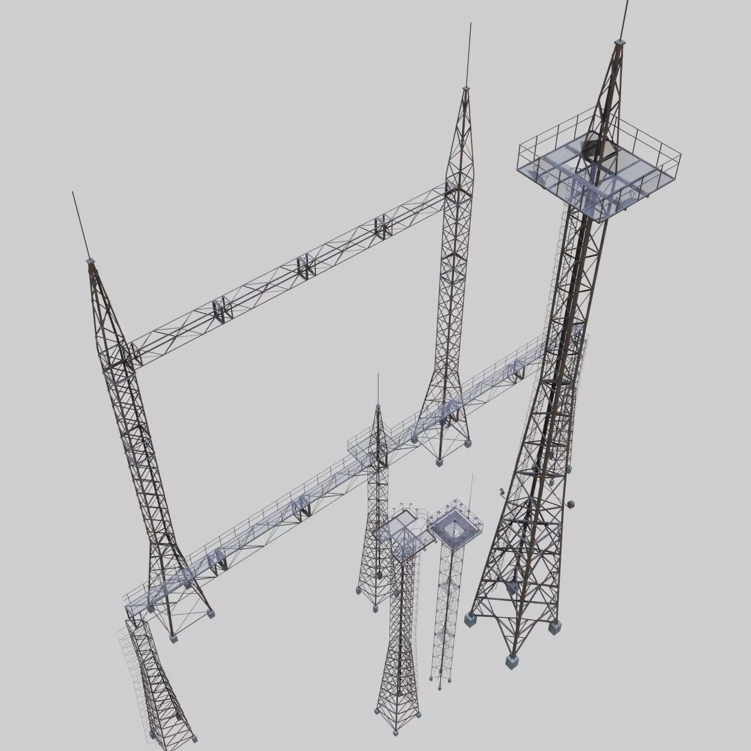 3D Collection of electric power observation towers model Low-poly 3D model_0
