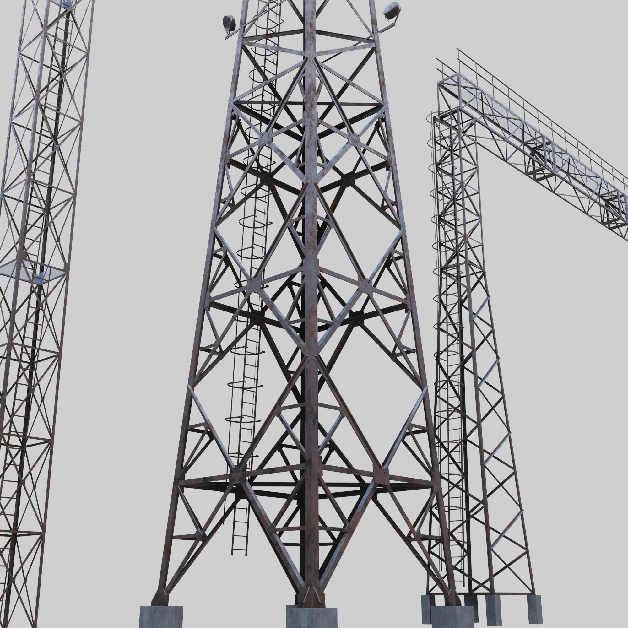 3D Collection of electric power observation towers model Low-poly 3D model_9