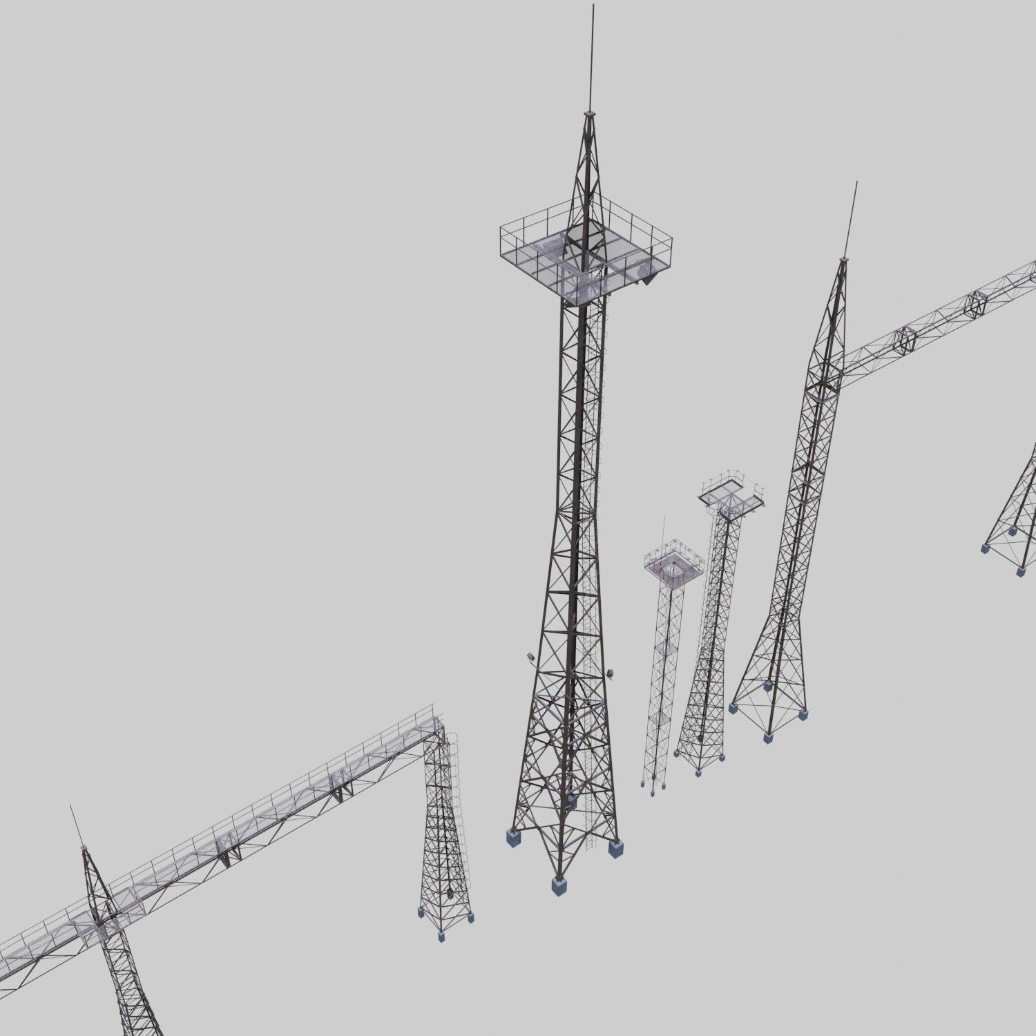 3D Collection of electric power observation towers model Low-poly 3D model_29