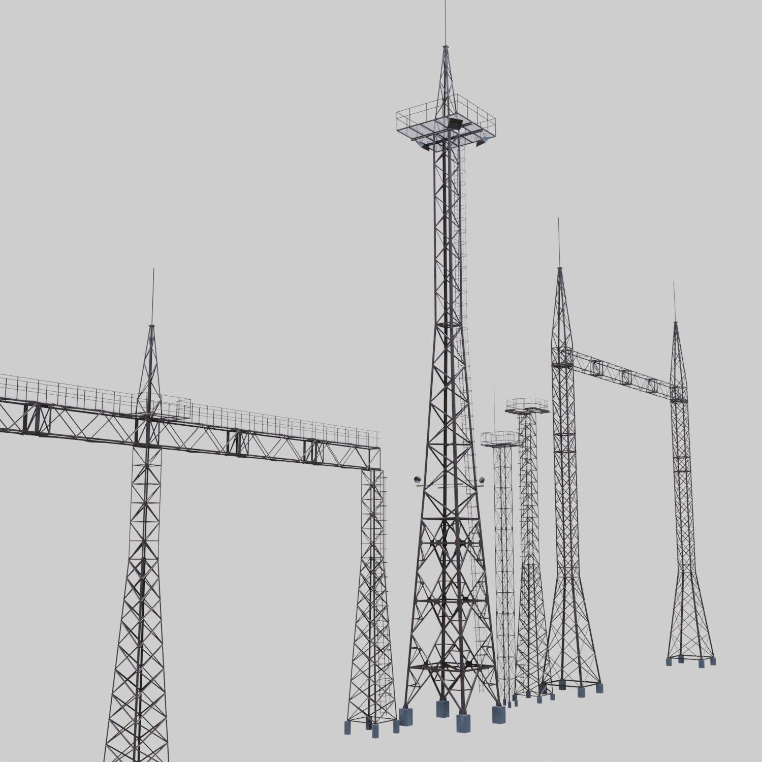 3D Collection of electric power observation towers model Low-poly 3D model_30