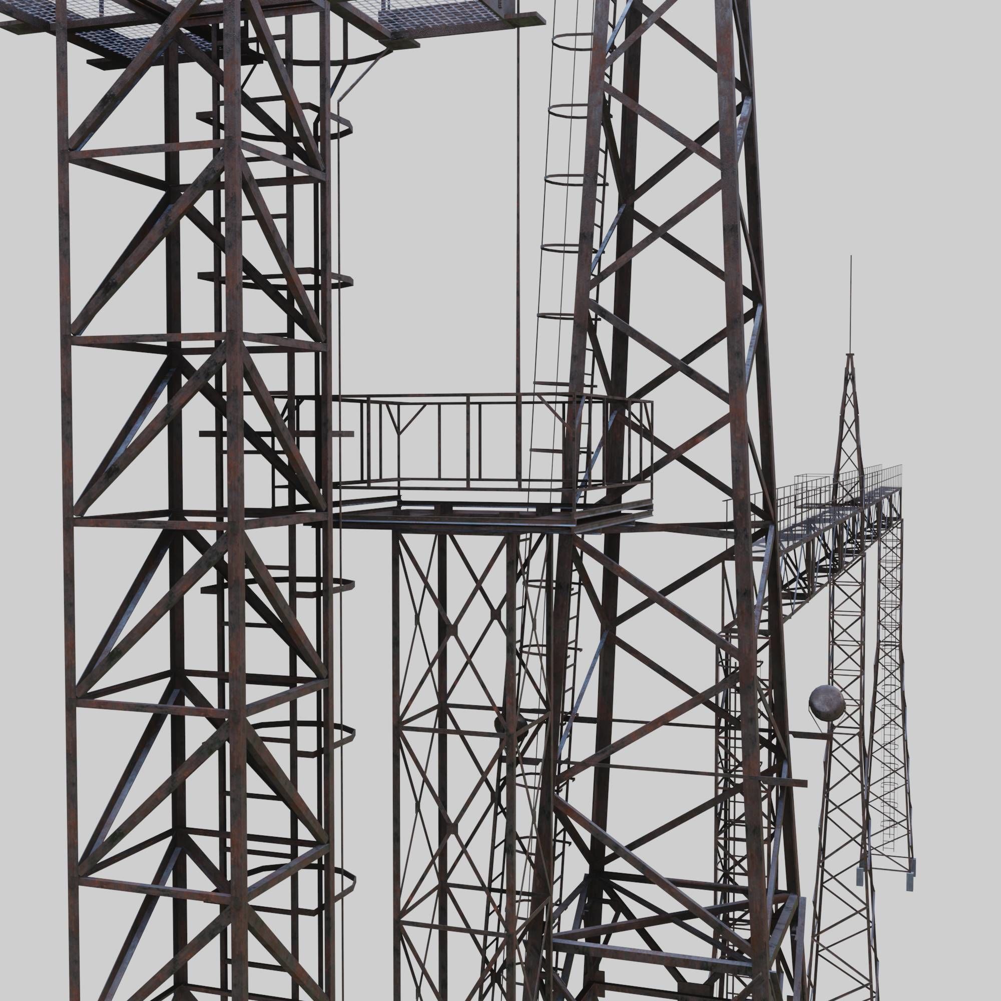3D Collection of electric power observation towers model Low-poly 3D model_7