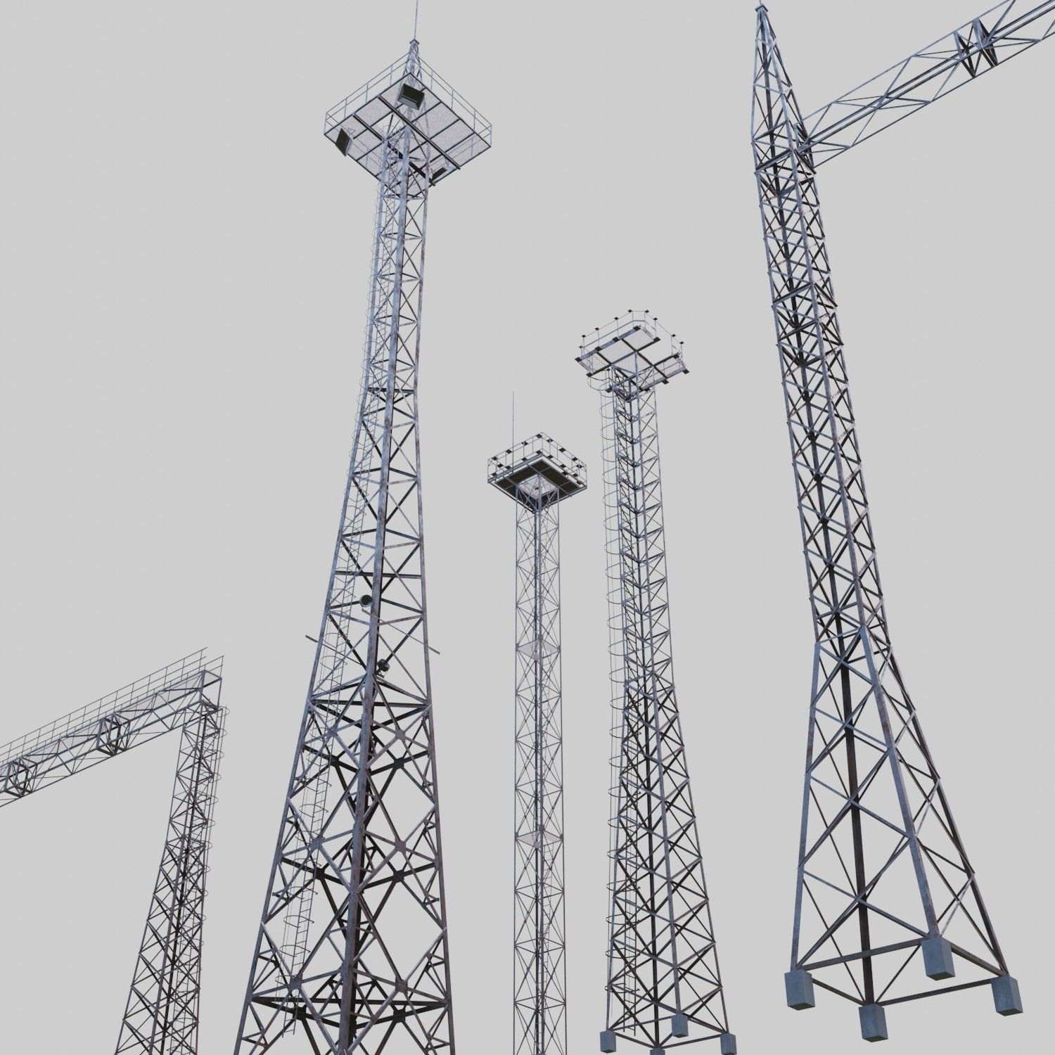 3D Collection of electric power observation towers model Low-poly 3D model_19