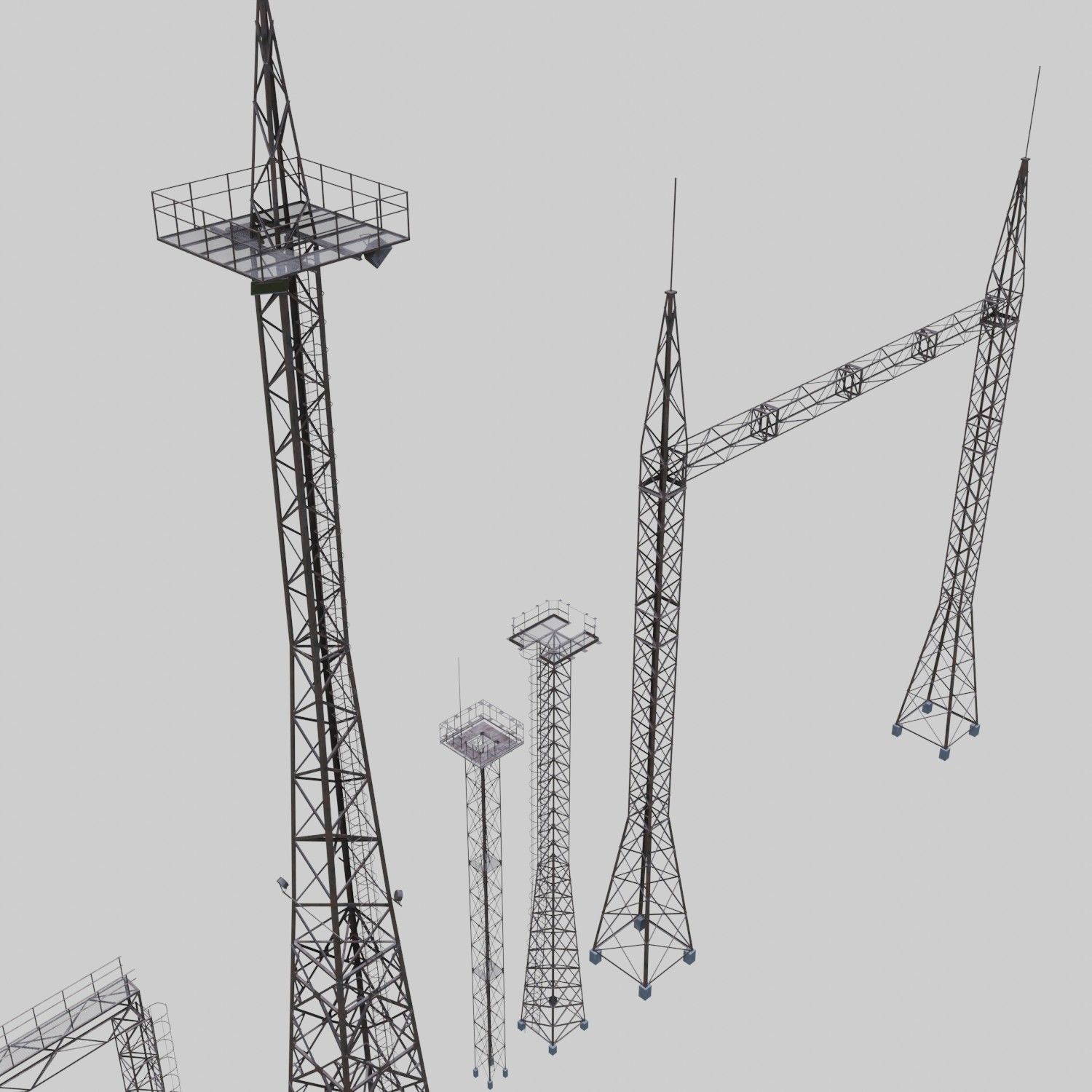 3D Collection of electric power observation towers model Low-poly 3D model_34