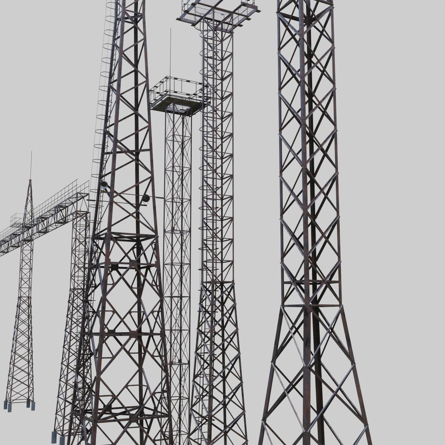 3D Collection of electric power observation towers model Low-poly 3D model_64