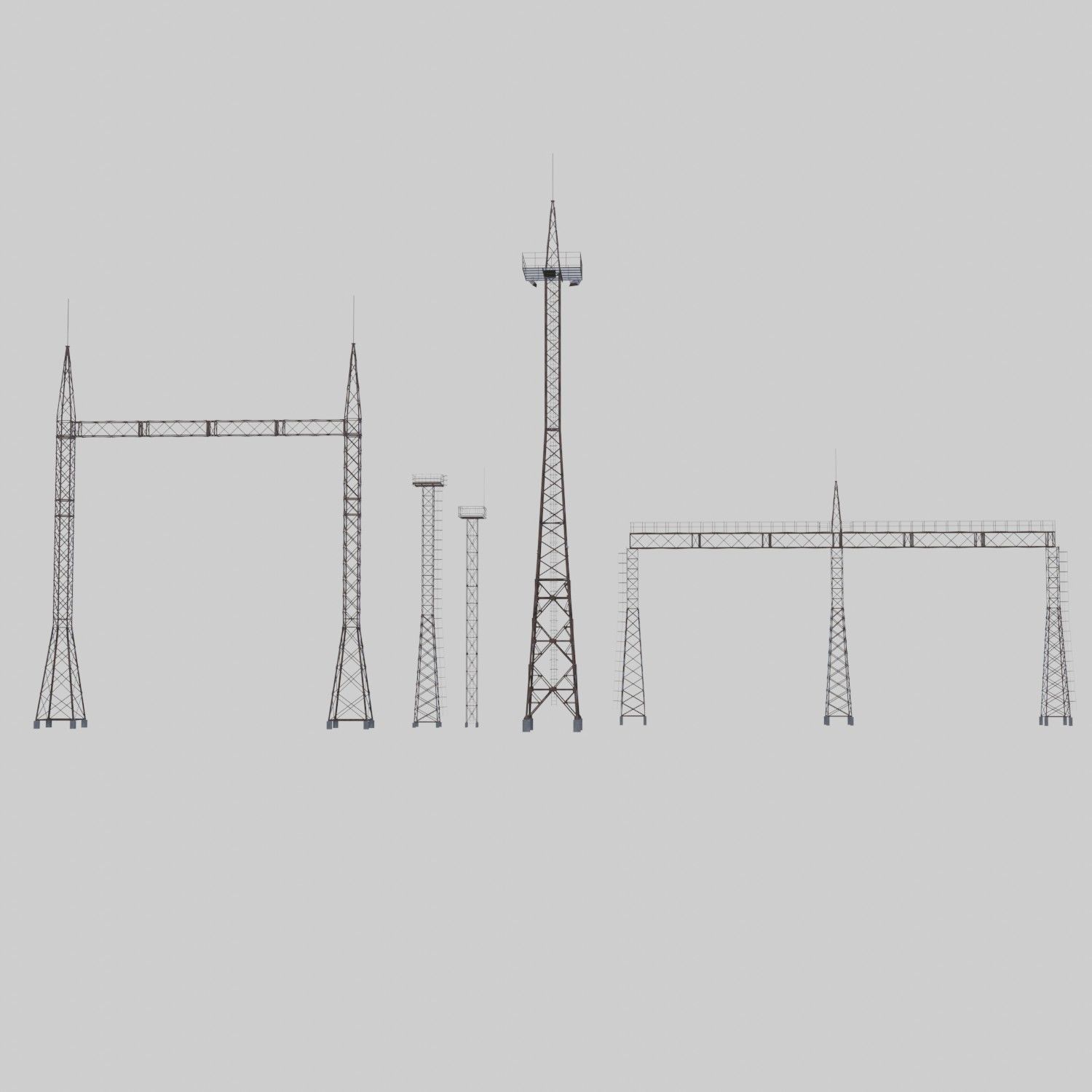 3D Collection of electric power observation towers model Low-poly 3D model_11