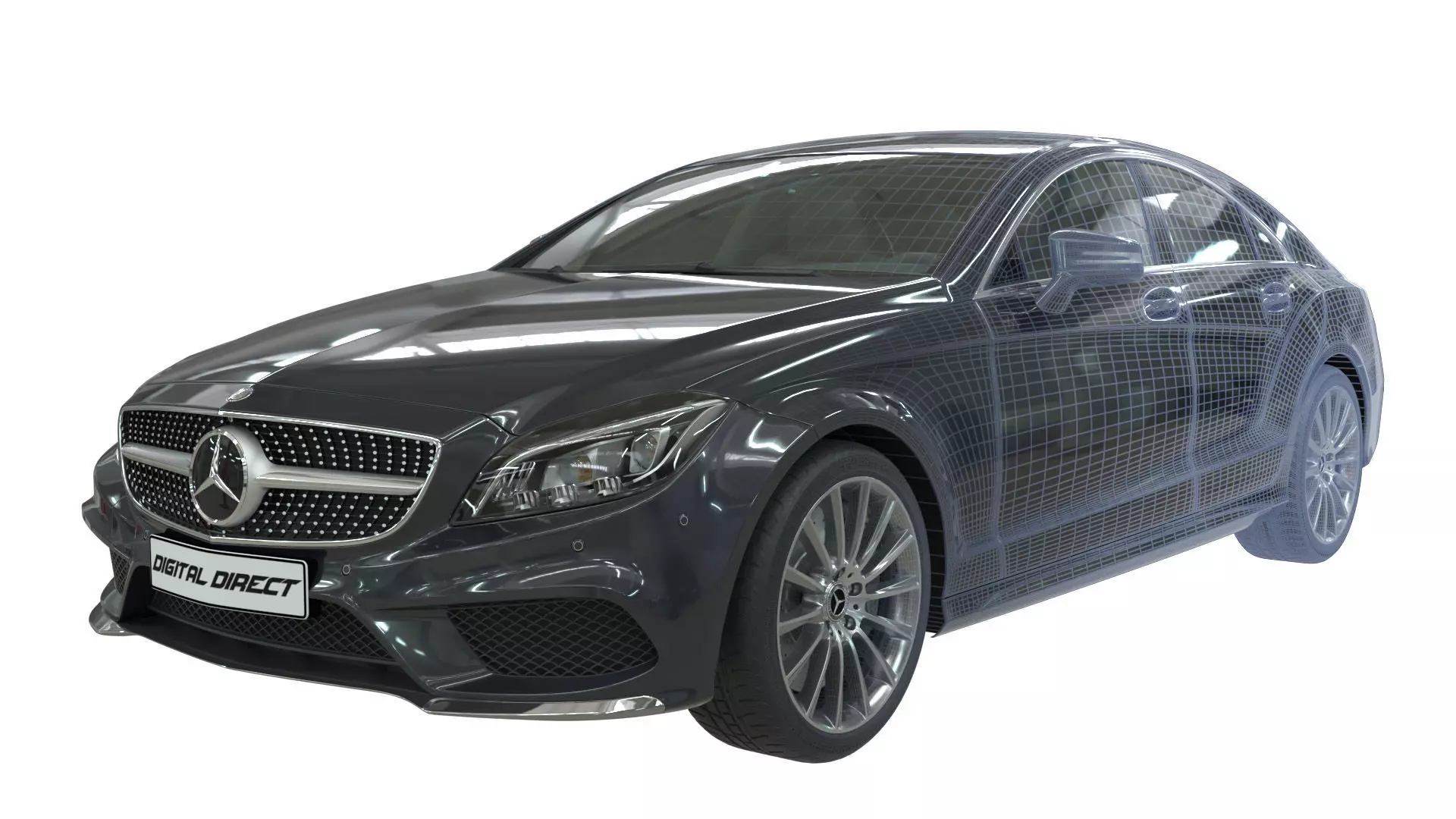 Realistic Car Mercedes CLS500 with Interior Rigged PBR Vehicle Low-poly 3D model_0
