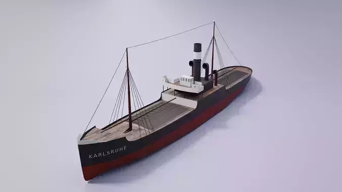 Simple model of Karlsruhe 1905 german cargo steamer ship 3D model