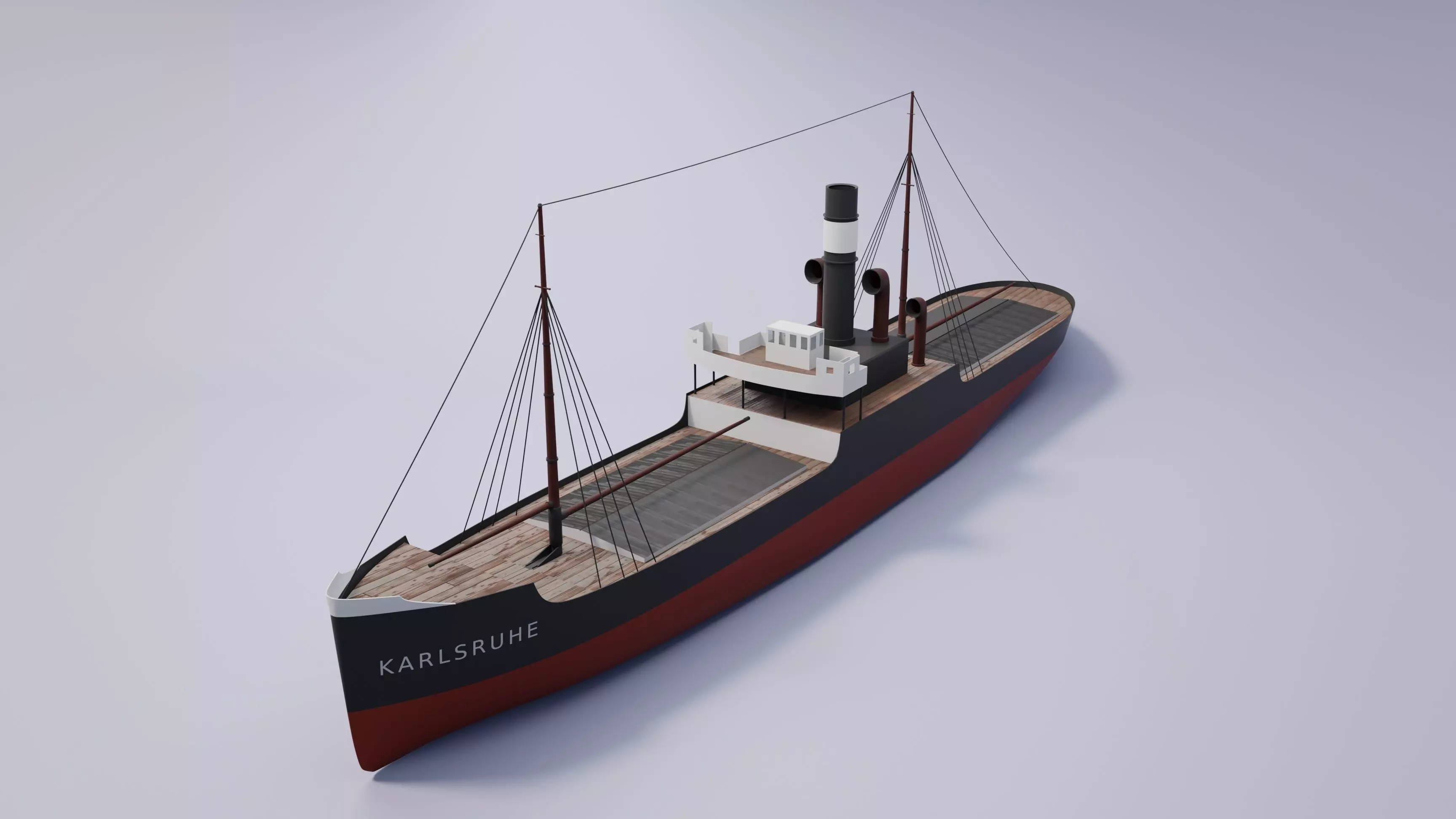 Simple model of Karlsruhe 1905 german cargo steamer ship 3D model_0