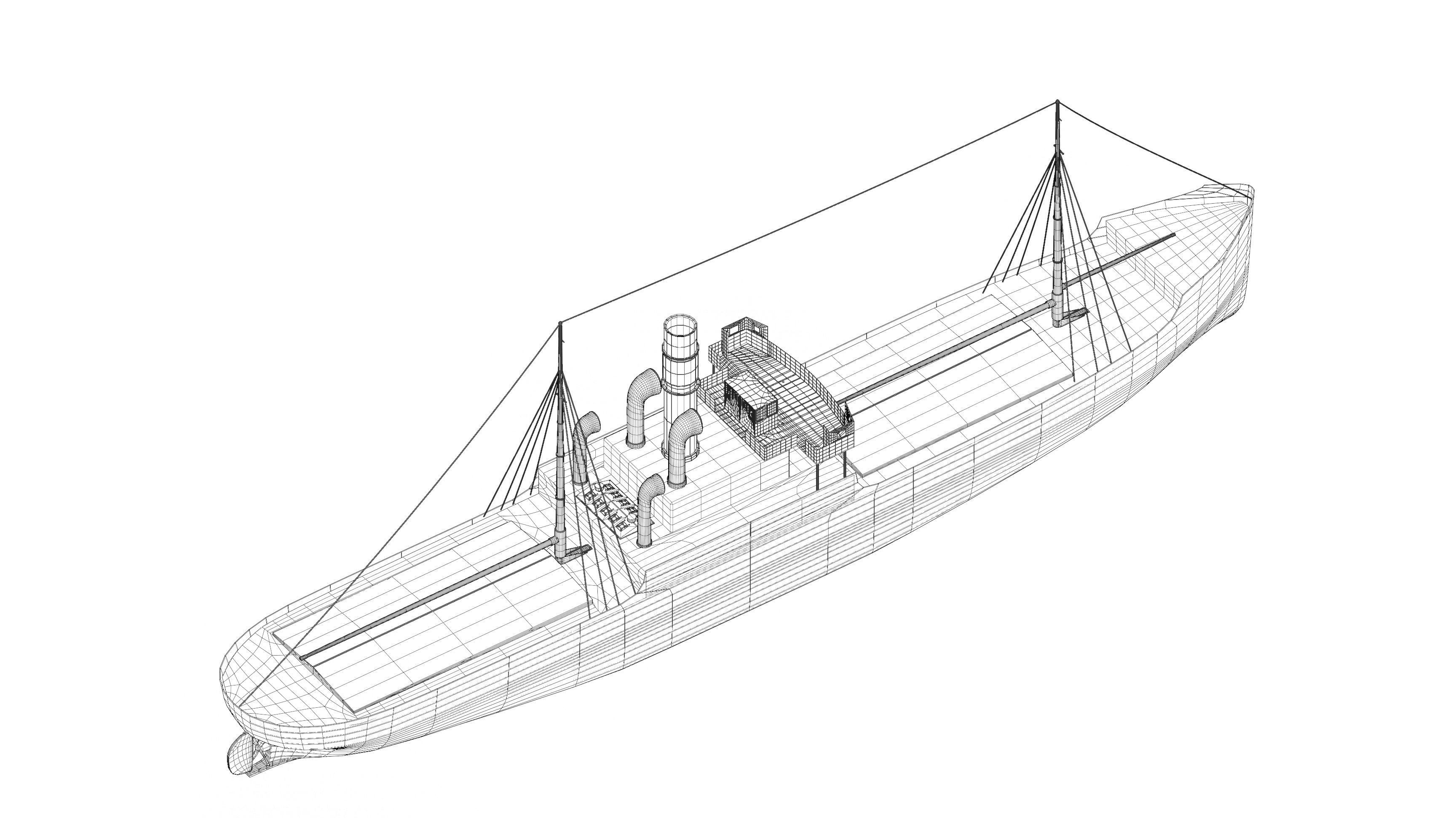Simple model of Karlsruhe 1905 german cargo steamer ship 3D model_5