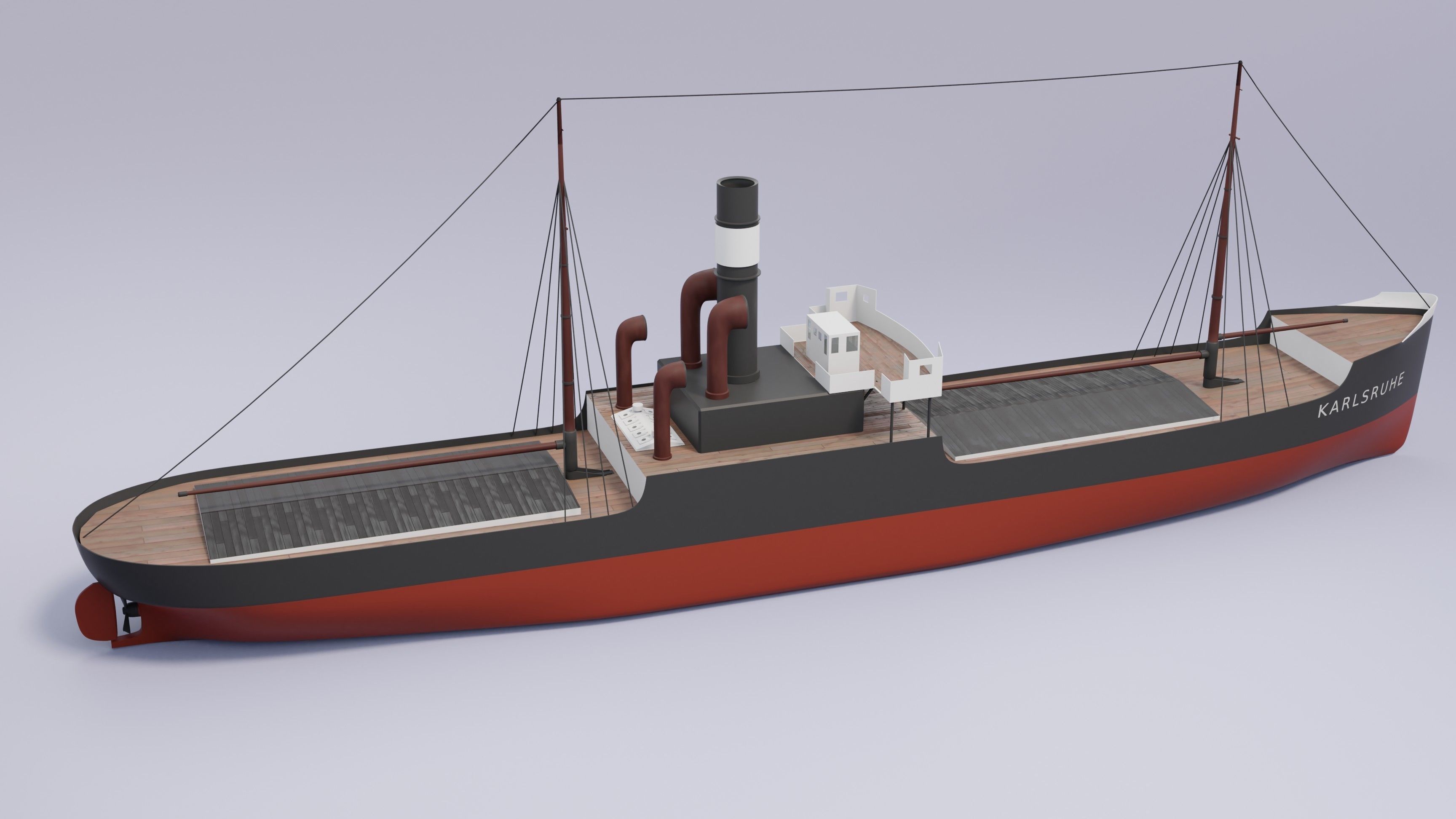Simple model of Karlsruhe 1905 german cargo steamer ship 3D model_6