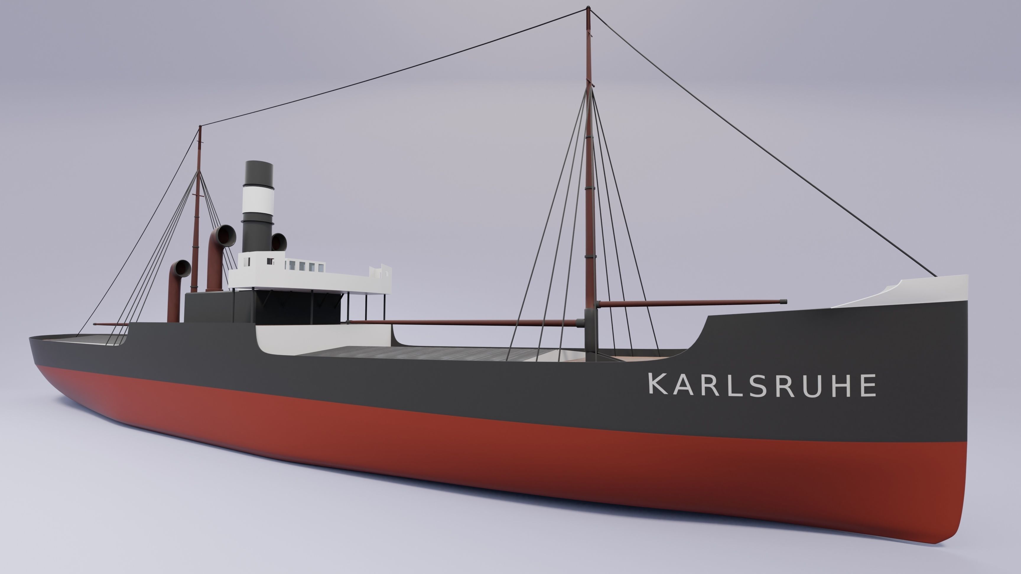 Simple model of Karlsruhe 1905 german cargo steamer ship 3D model_1